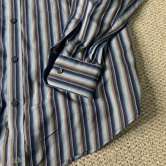 Johnston & Murphy Mens Shirt Size Large Blue Striped Tailored Fit Button Up - Picture 3 of 11